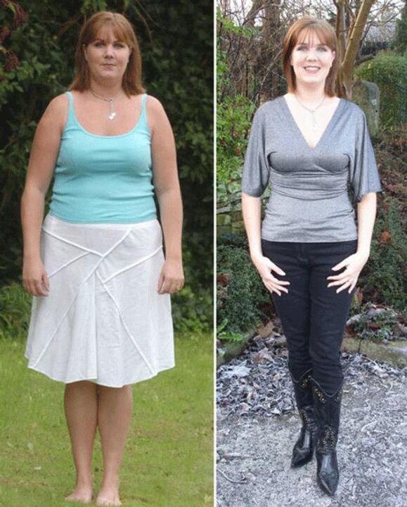 Người phụ nữ trước và sau khi giảm cân bằng chế độ ăn kiêng kefir